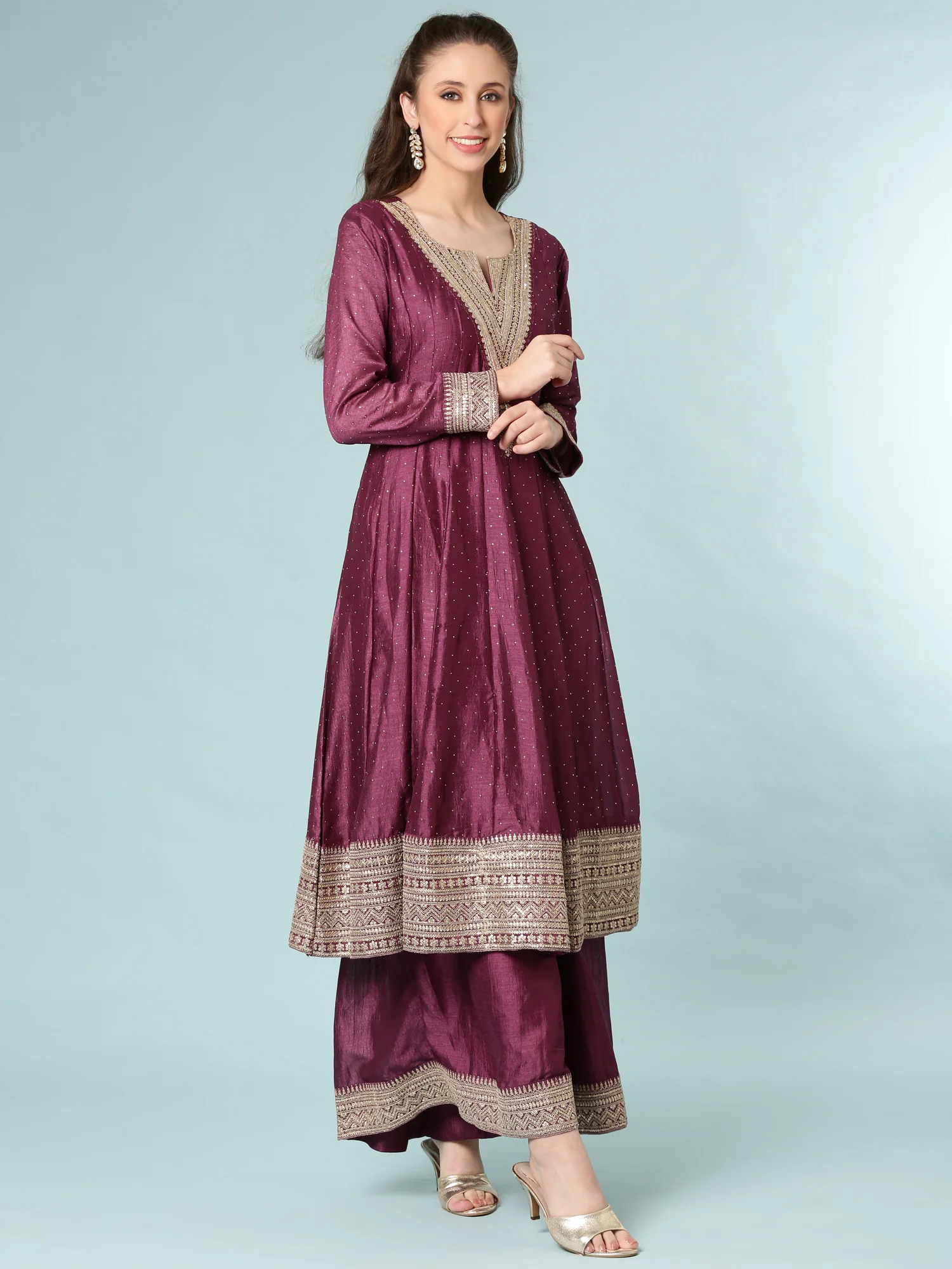 Wine Silk Anarkali Set - Image 2