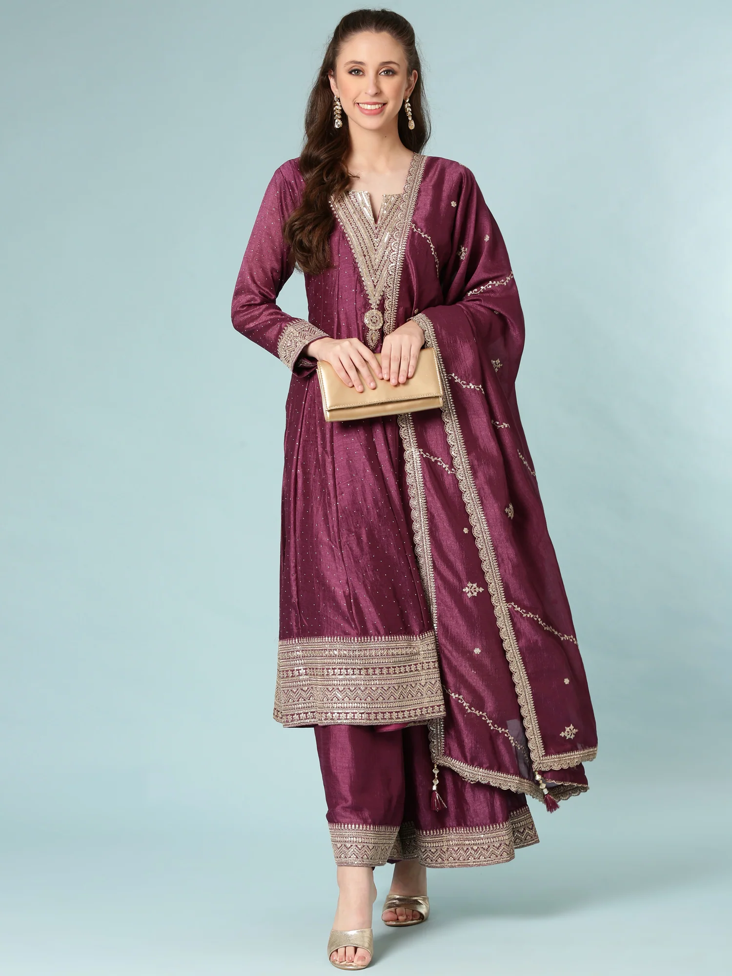 Wine Silk Anarkali Set - Image 5