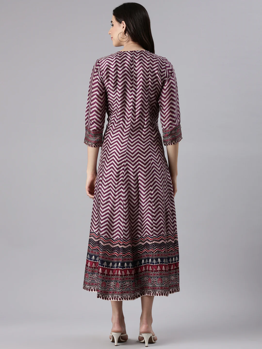 Wine Silk Long Anarkali Kurta - Image 3