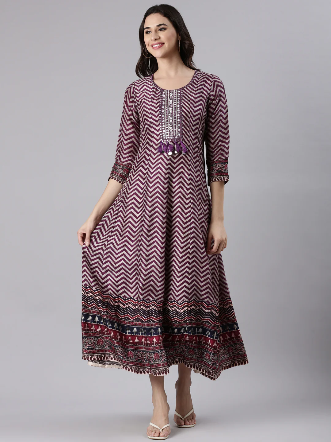 Wine Silk Long Anarkali Kurta - Image 5
