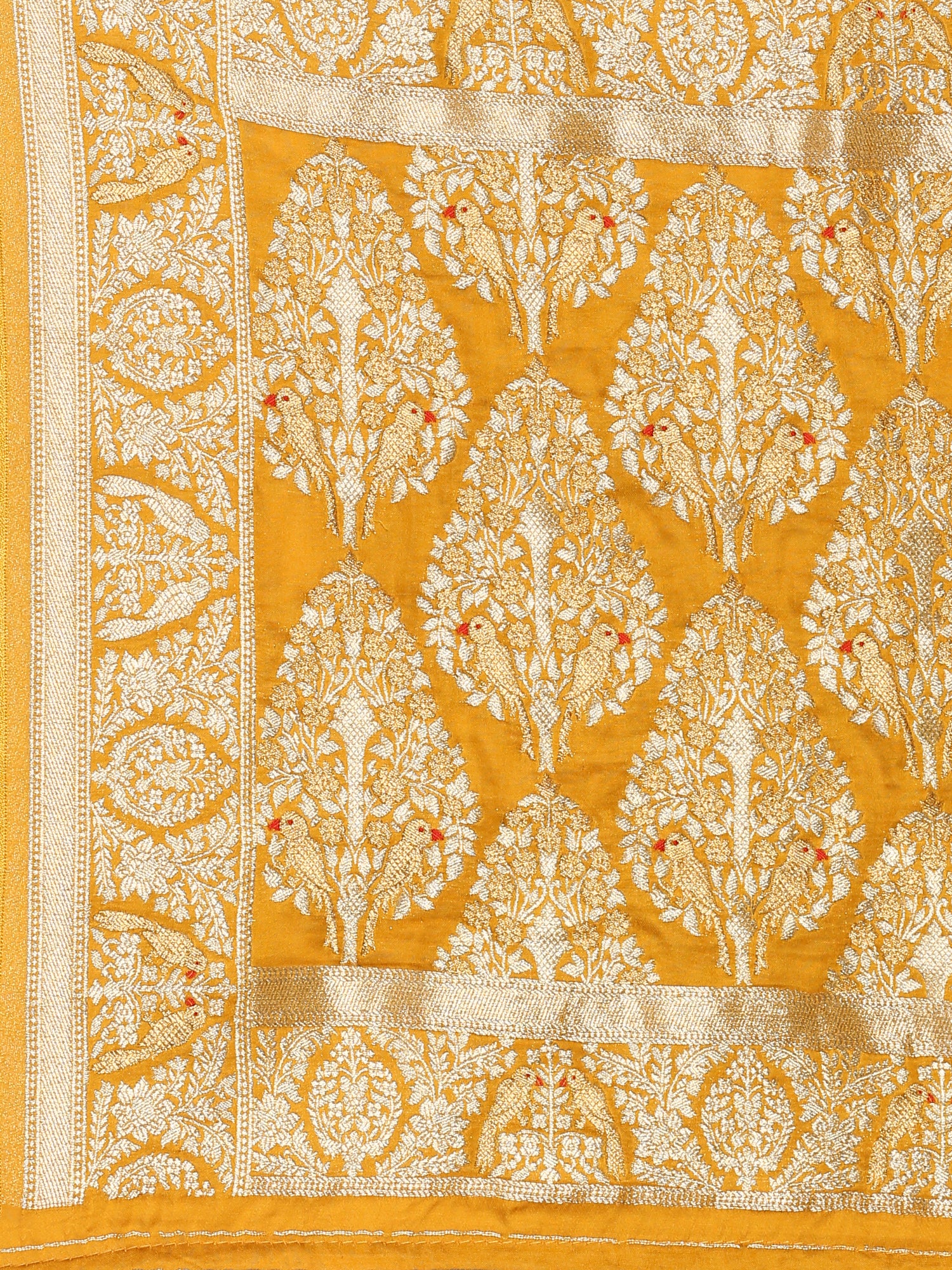 Yellow Banaras Silk Saree With Rich Zari Motifs And Border - Image 6