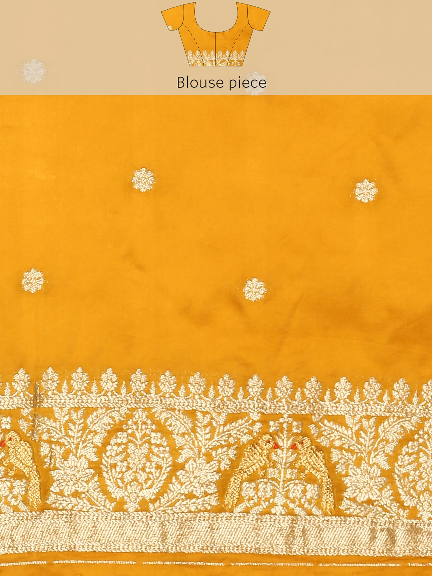 Yellow Banaras Silk Saree With Rich Zari Motifs And Border - Image 8