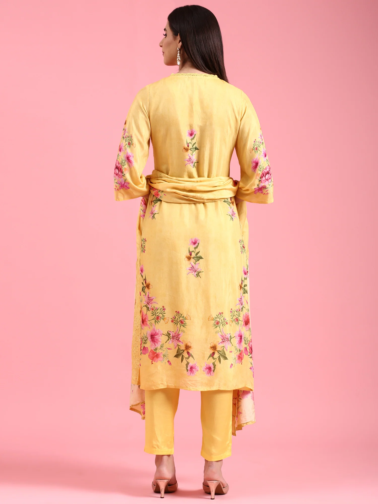 Yellow Chiken Anarkali Three Piece Suit Set - Image 3