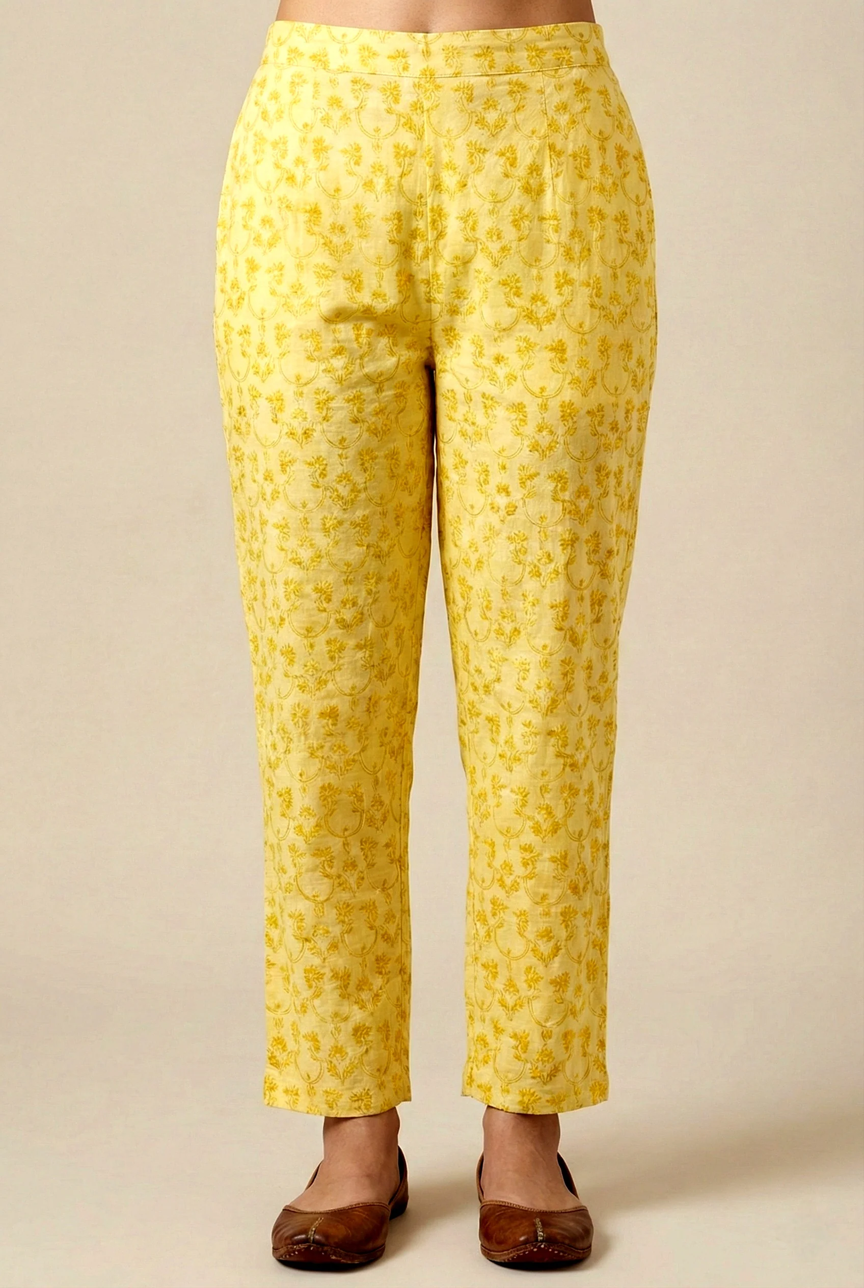 Yellow Cotton Sequins And Hand Embroidered Three Piece Set - Image 6
