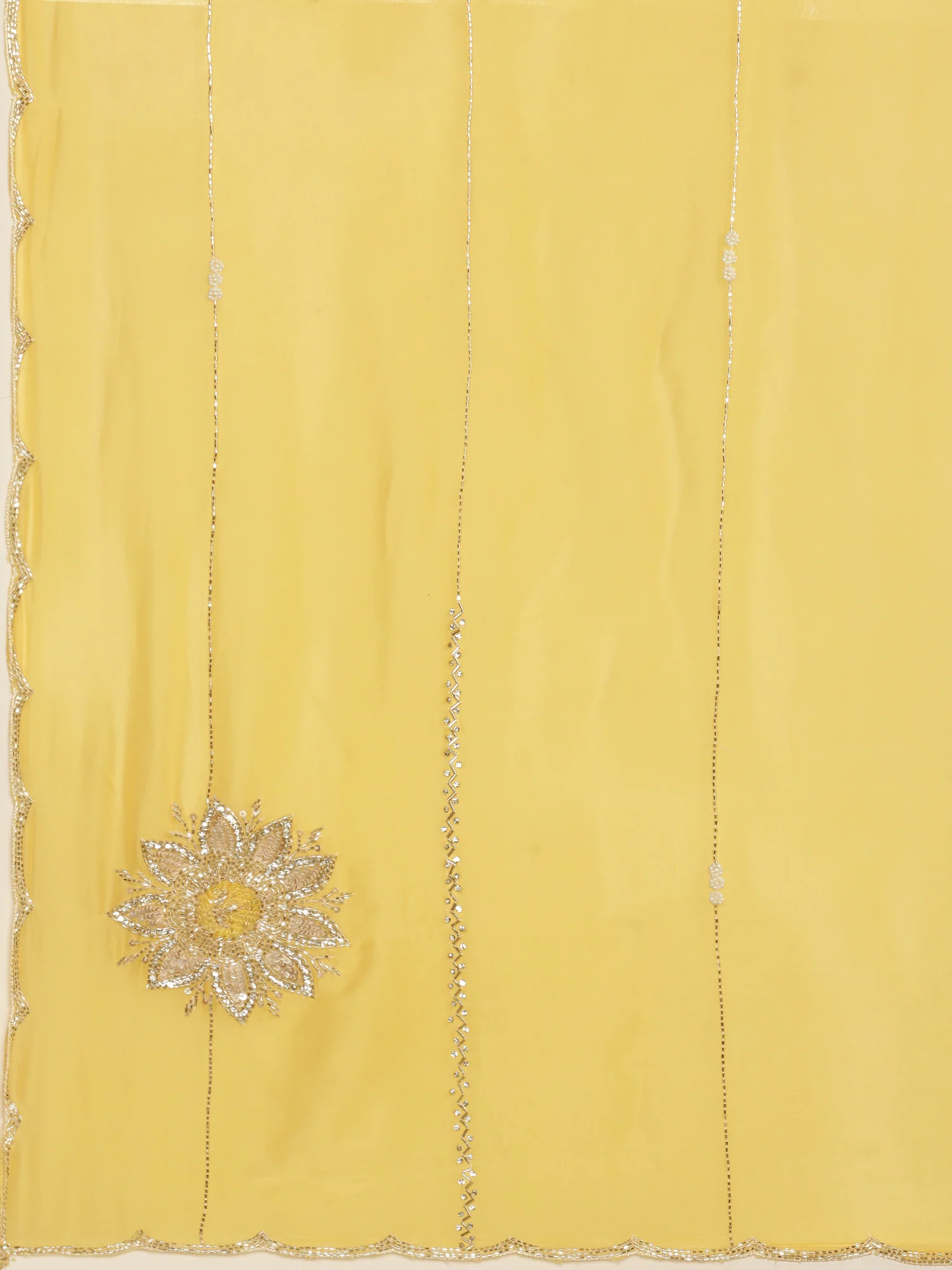 Yellow Crepe Embroidery Saree - Image 5
