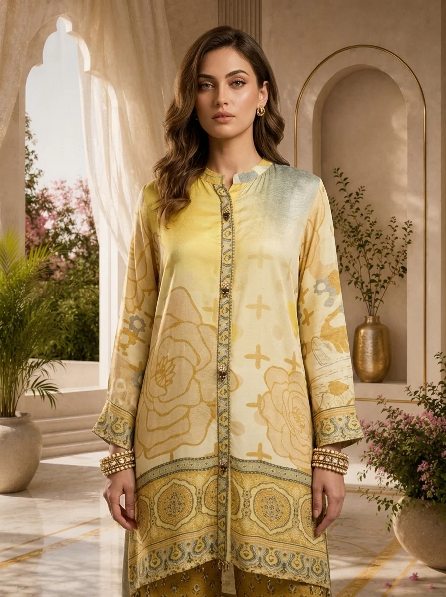 Yellow Crepe Floral Printed Co-ord Set - Image 4
