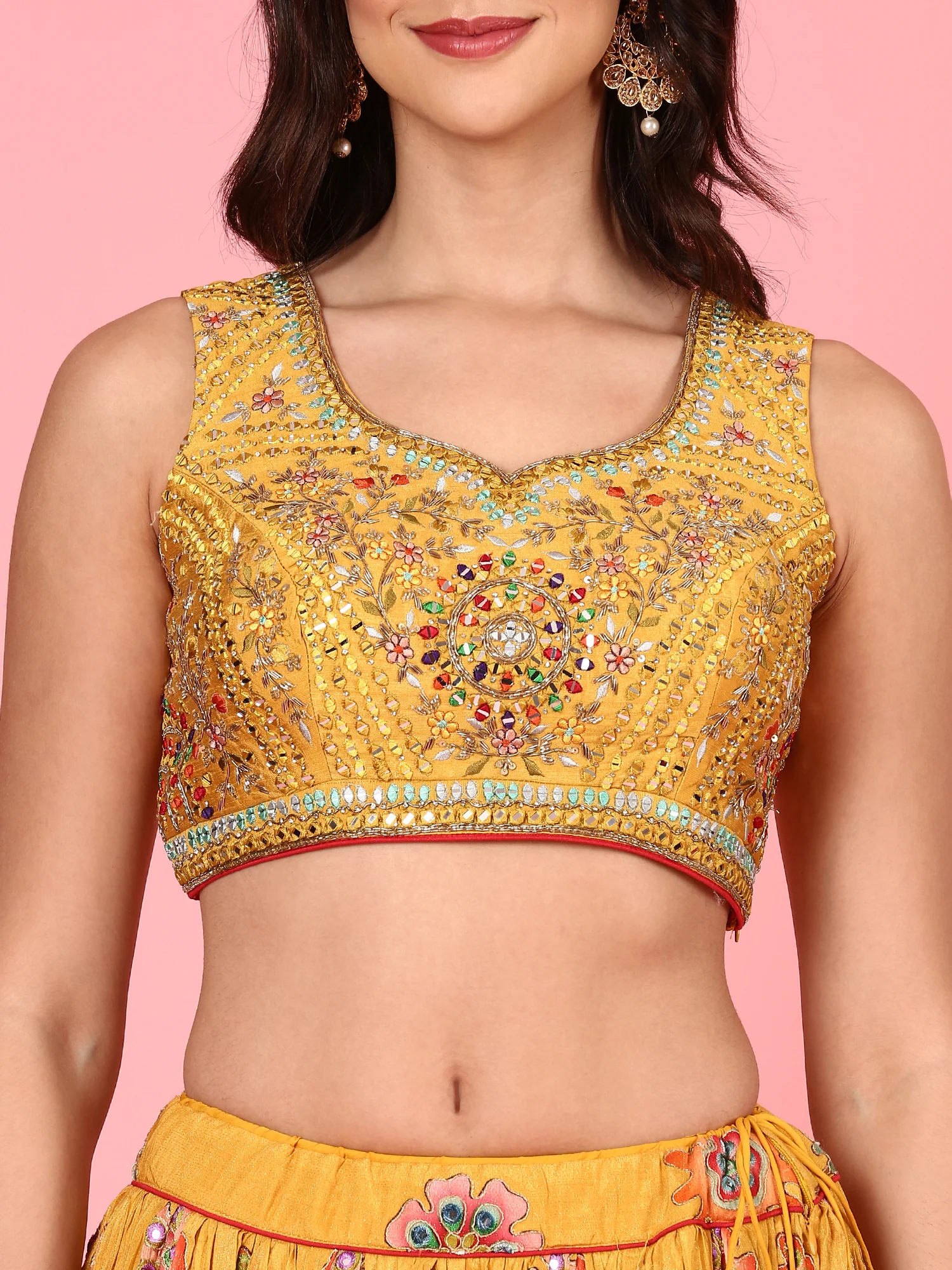 Yellow embroidered georgette Three piece ghagra set - Image 4