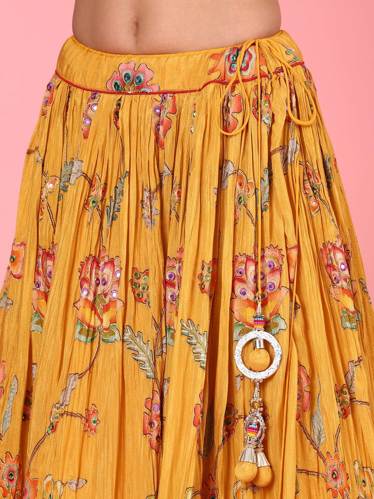 Yellow embroidered georgette Three piece ghagra set - Image 8