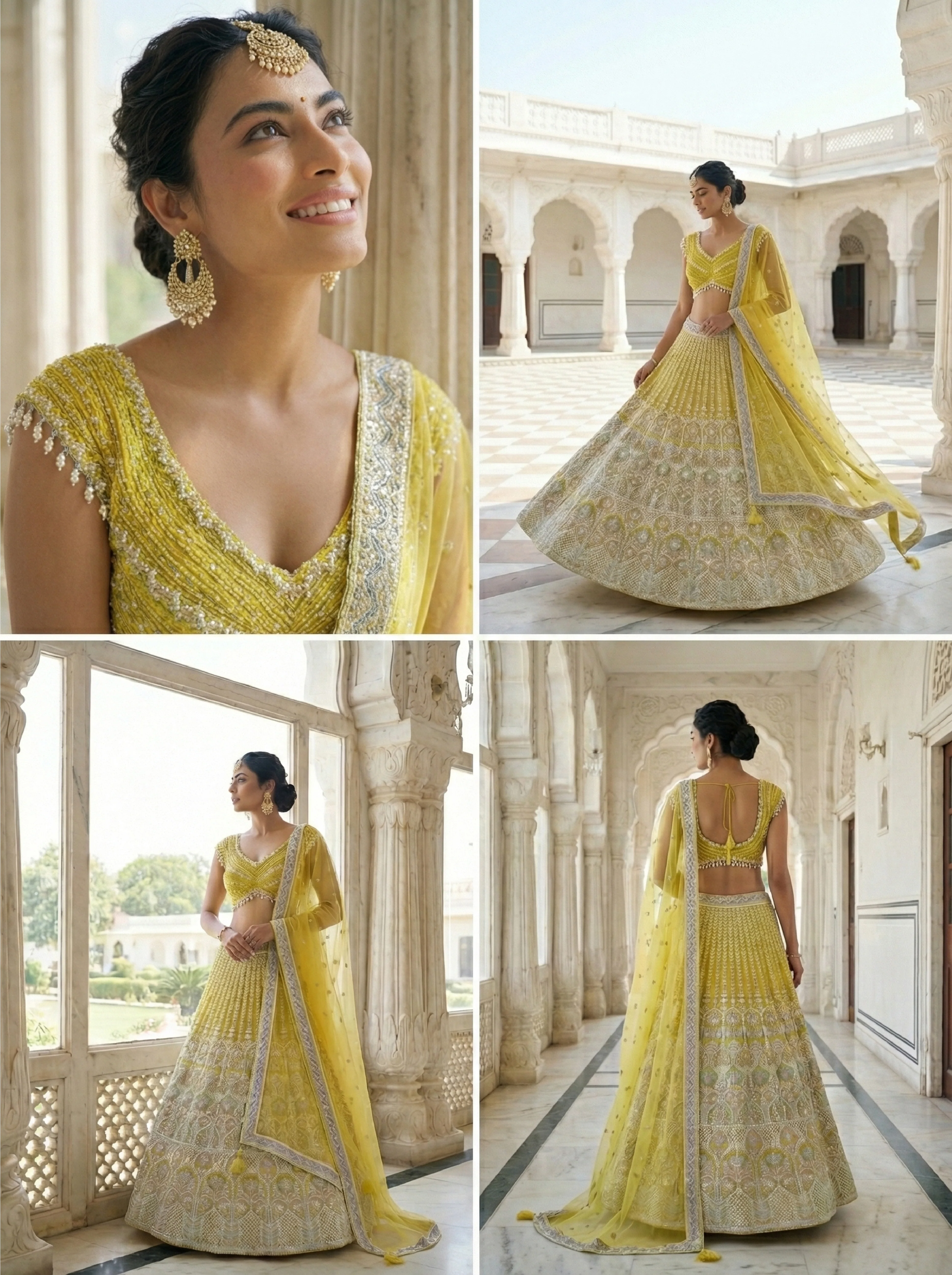 Yellow Net Sequins And Stone Embroidery Ghagra Set - Image 3