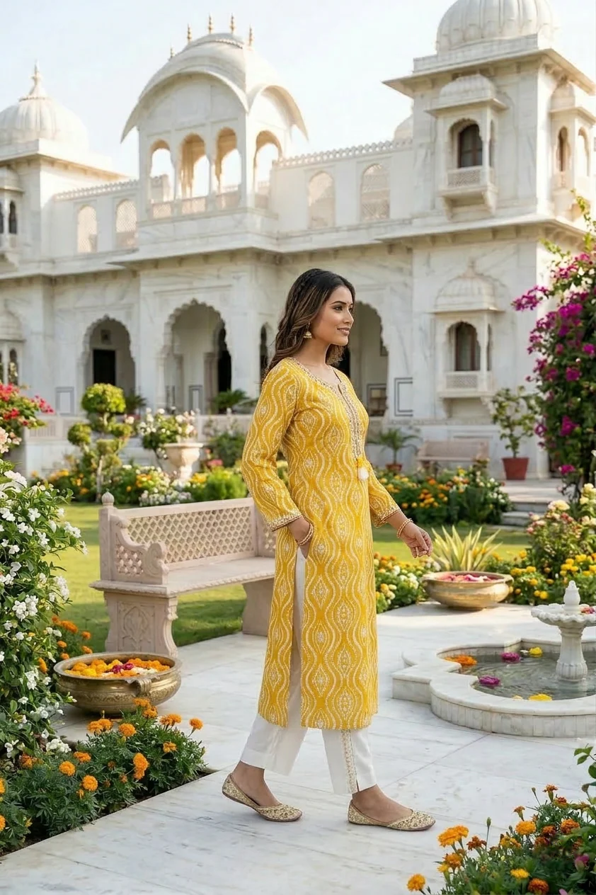 Yellow Rayon Printed And Thread Embroidered Kurta - Image 2