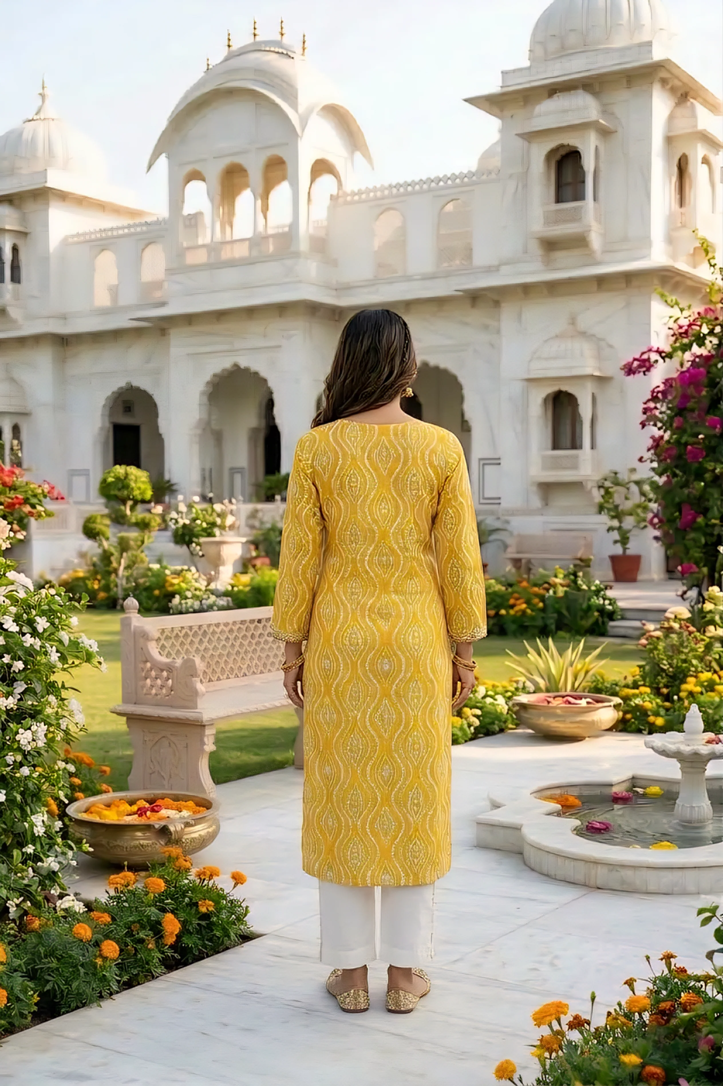 Yellow Rayon Printed And Thread Embroidered Kurta - Image 3