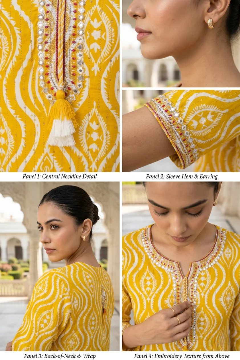 Yellow Rayon Printed And Thread Embroidered Kurta - Image 5
