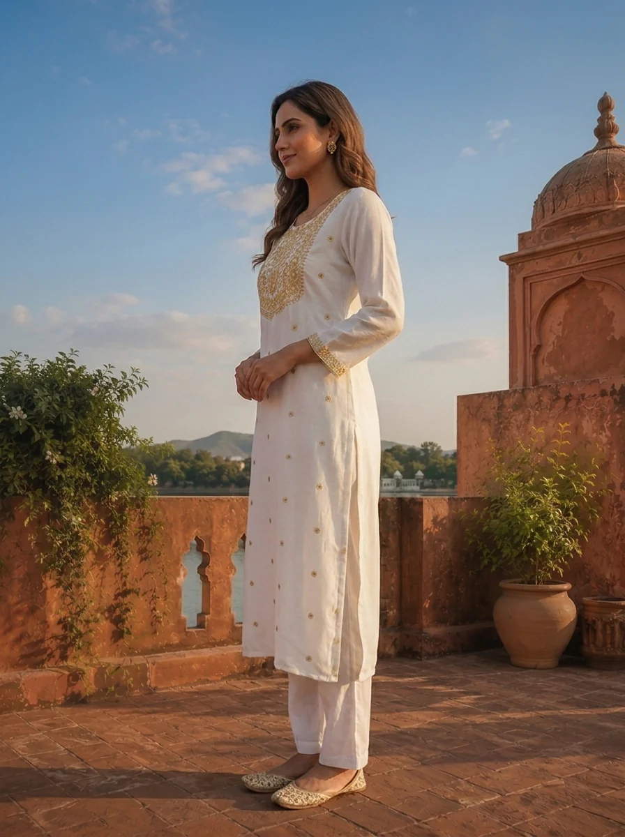 Yellow Rayon Scattered Buti Embroidered Kurta - Image 3