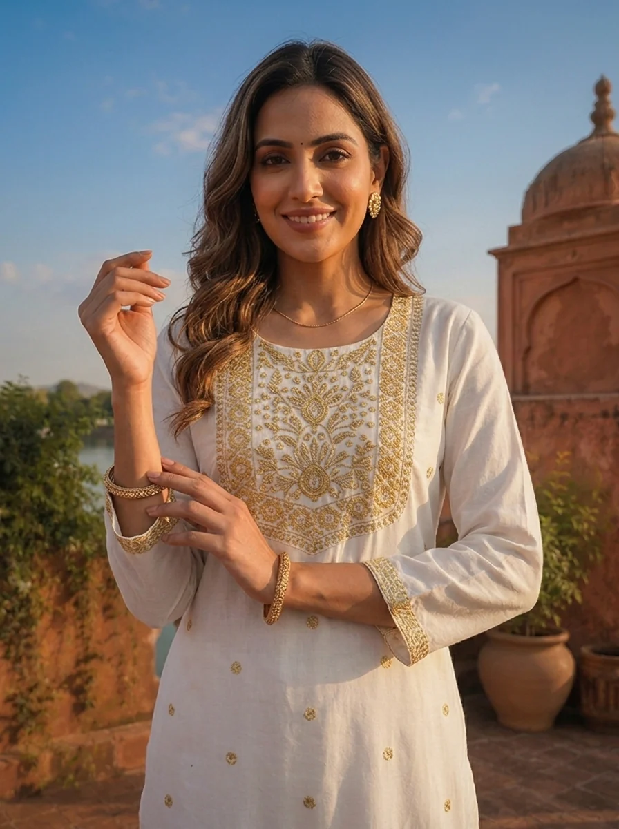 Yellow Rayon Scattered Buti Embroidered Kurta - Image 4