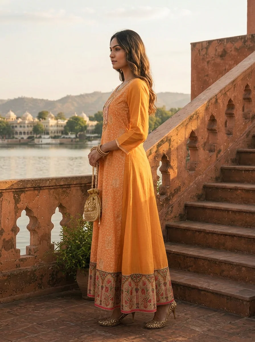 Yellow Silk Bandhani Printed Dress - Image 3