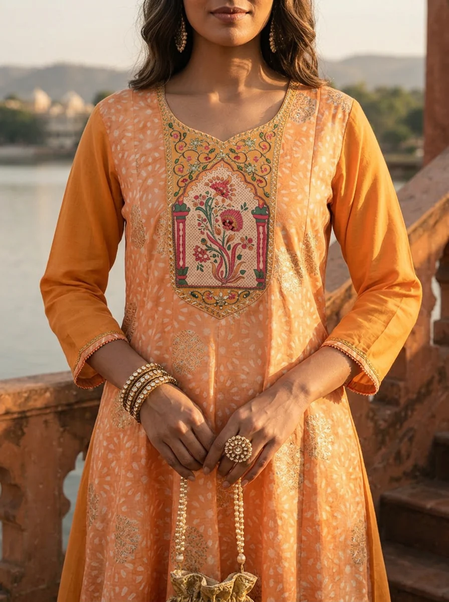 Yellow Silk Bandhani Printed Dress - Image 4