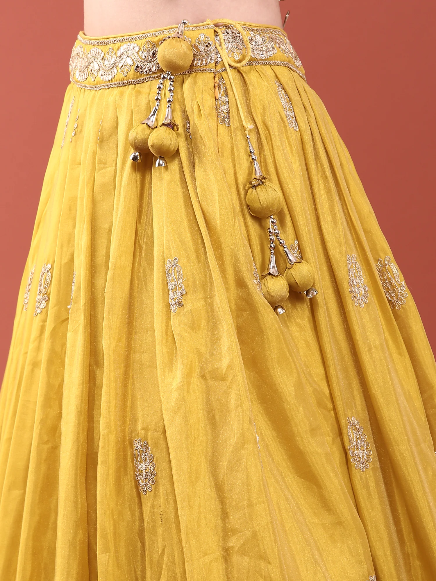 Yellow Silk Zari Heavy Embroidered Ghagra Set - Image 8