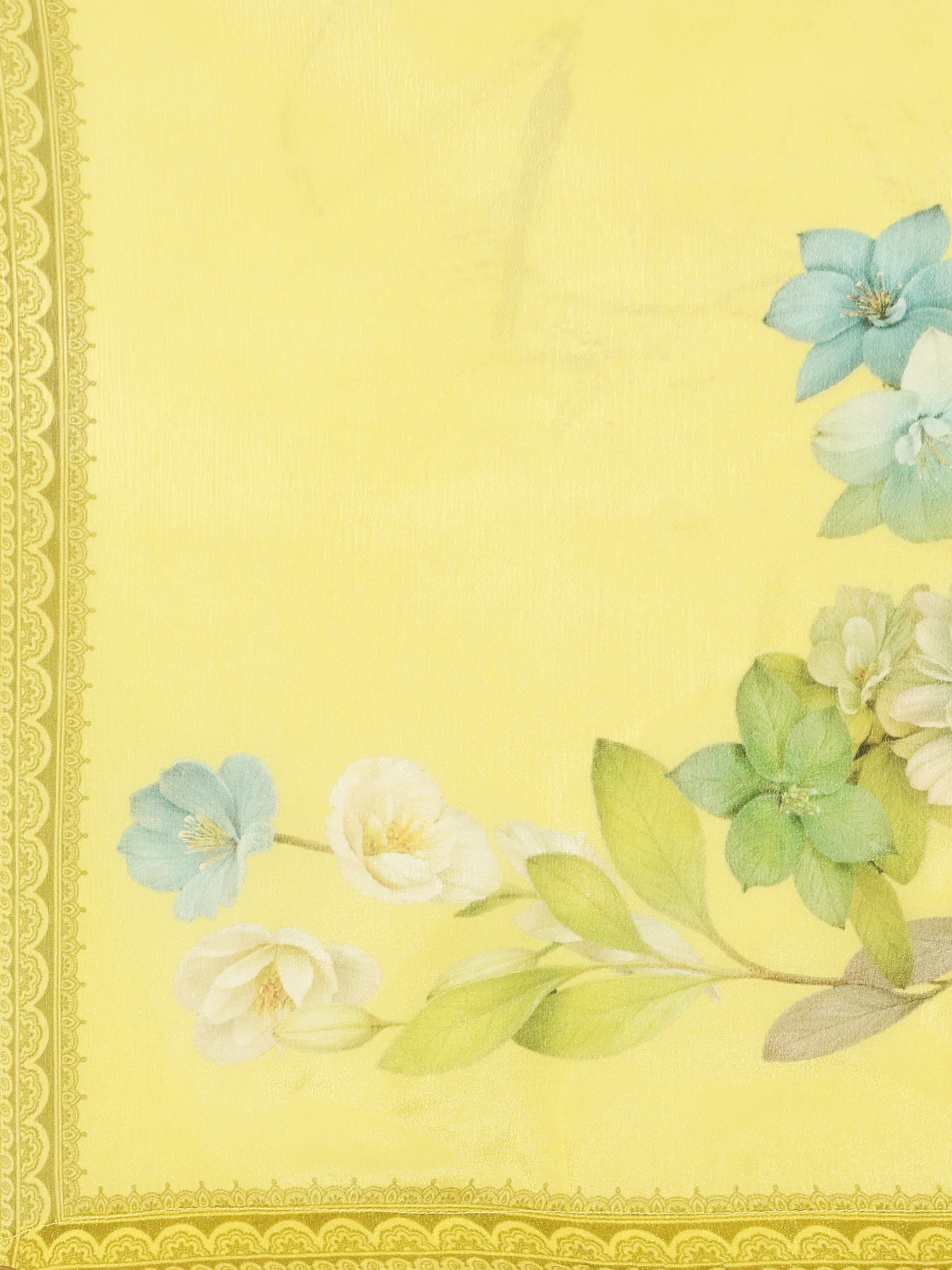 Yellow Viscose Floral Printed Three Piece Set - Image 8